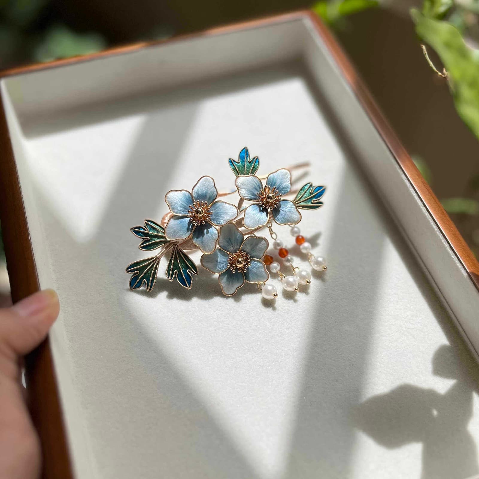 Glorious Years — Velvet Blossom Hairpin — handmade velvet flower piece, full view