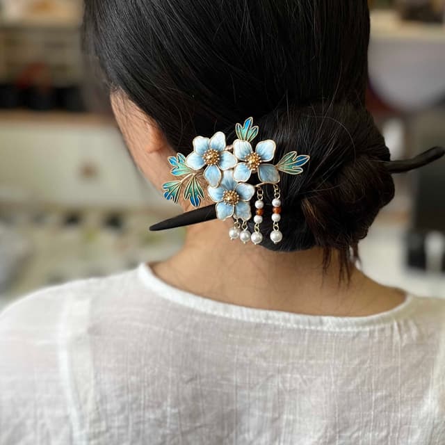 Glorious Years — Velvet Blossom Hairpin — petals and wirework in detail