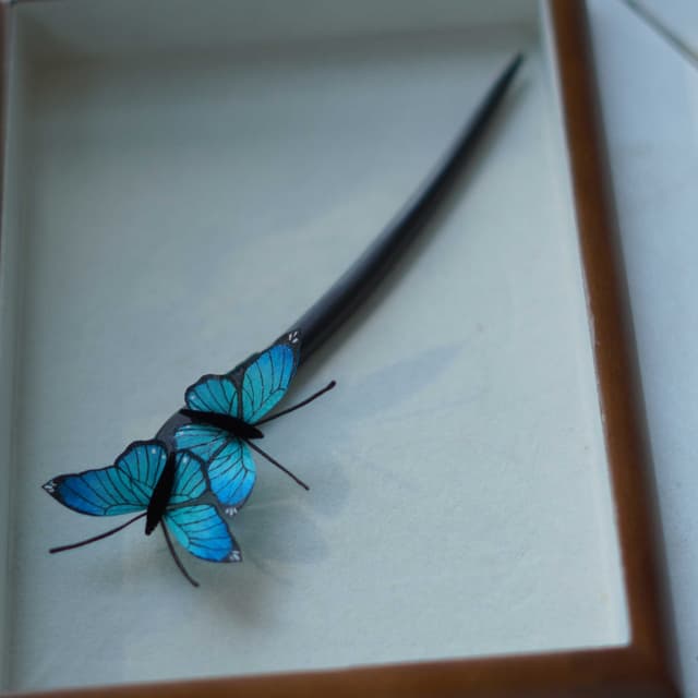 Butterfly Dream — Hand-Painted Velvet Pin — petals and wirework in detail