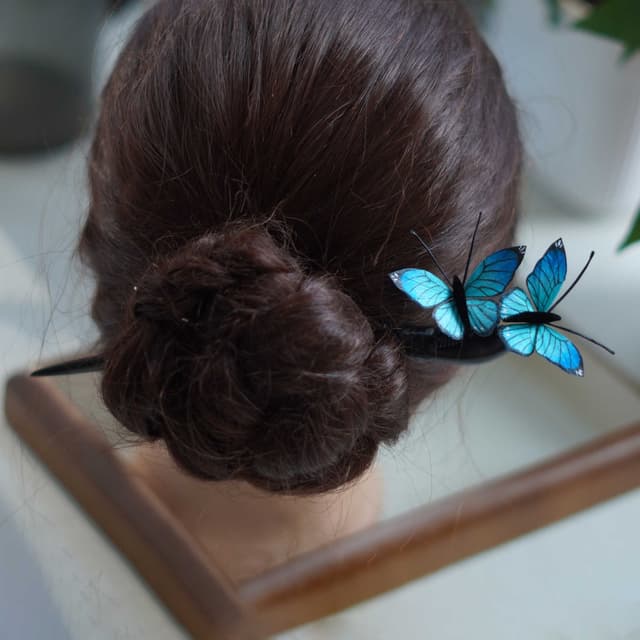Butterfly Dream — Hand-Painted Velvet Pin — worn as part of a styling