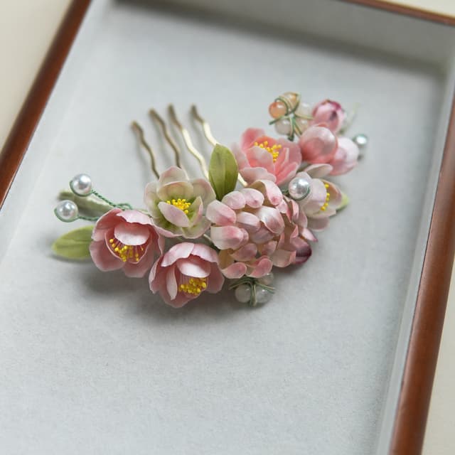 Spring Splendour — Pink Chrysanthemum Comb — worn as part of a styling