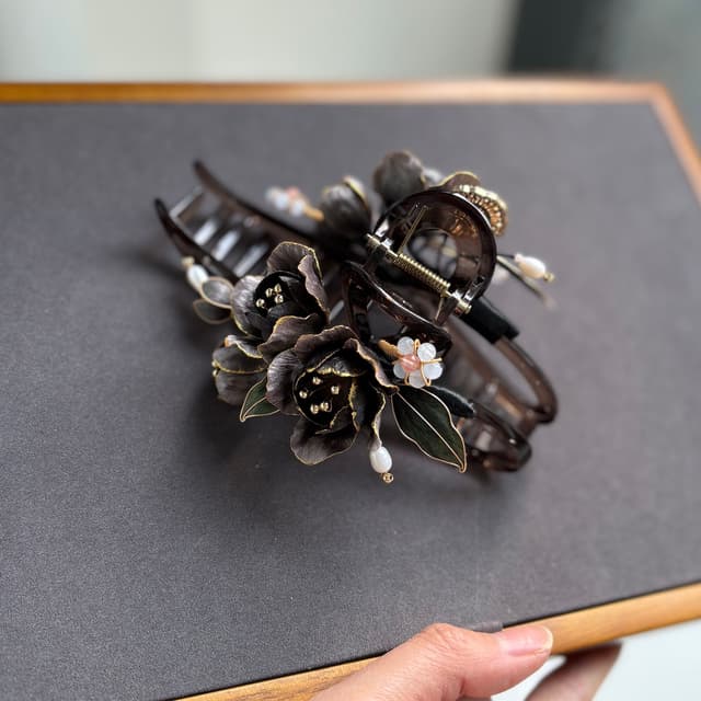 Jade Dew — Gathered Treasures Claw Clip — petals and wirework in detail
