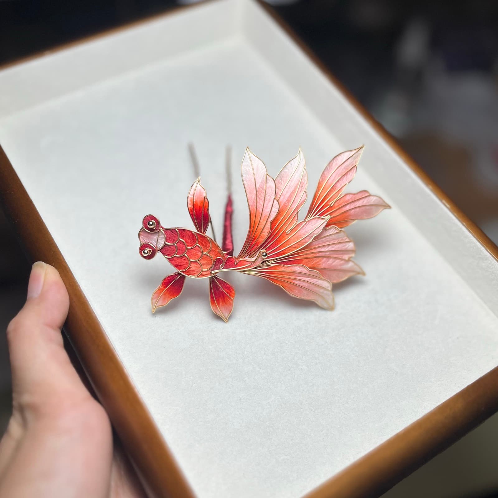 Koi — Velvet Fortune Hairpin — handmade velvet flower piece, full view