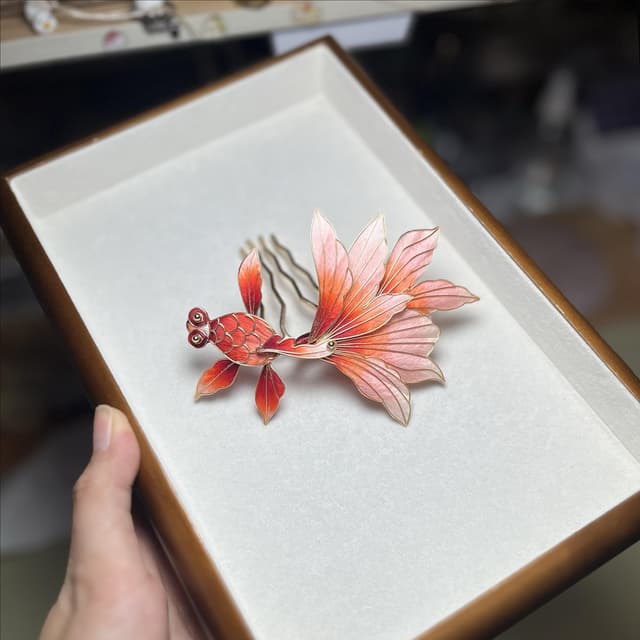 Koi — Velvet Fortune Hairpin — petals and wirework in detail