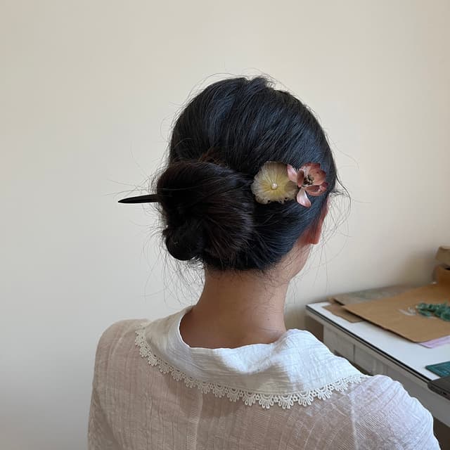 Zen Lotus — Ebony Velvet Flower Hairpin — handmade velvet flower piece, full view