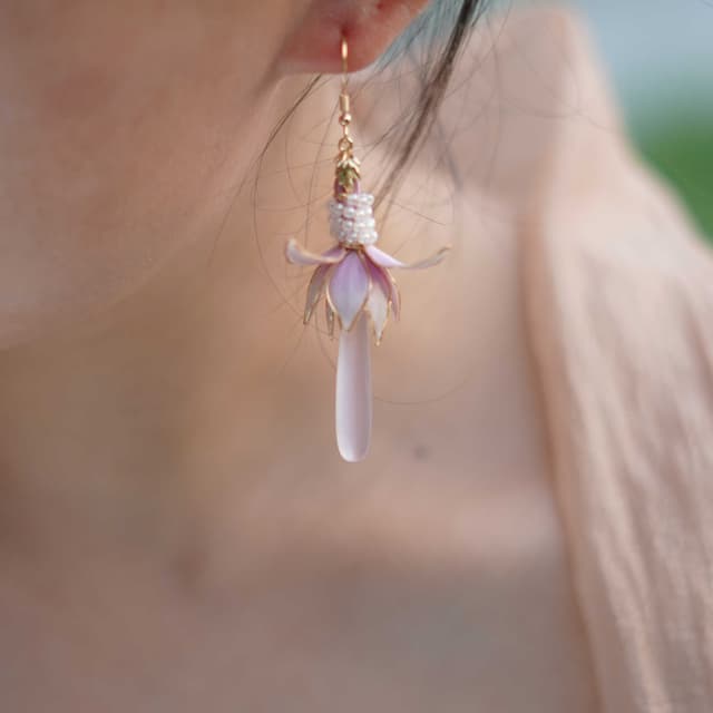 Magnolia — Velvet Flower Earrings — petals and wirework in detail