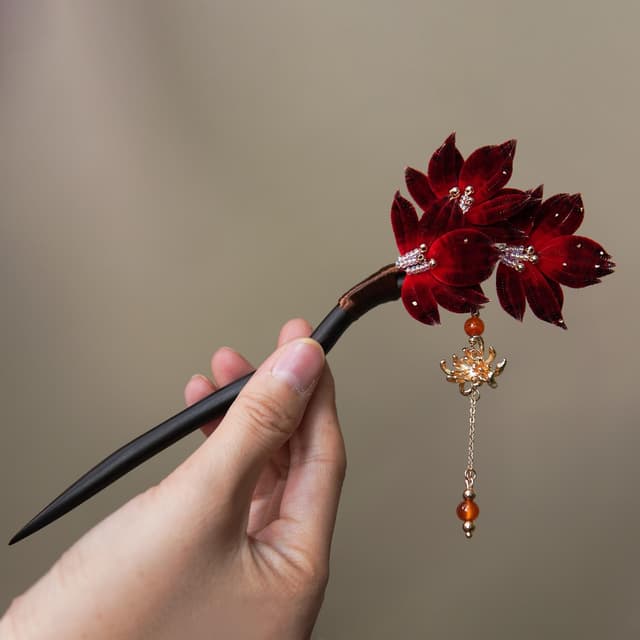 Fortune Crown — Plush Maple Hairpin — petals and wirework in detail