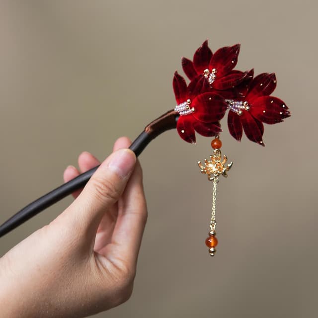 Fortune Crown — Plush Maple Hairpin — the piece resting in soft light